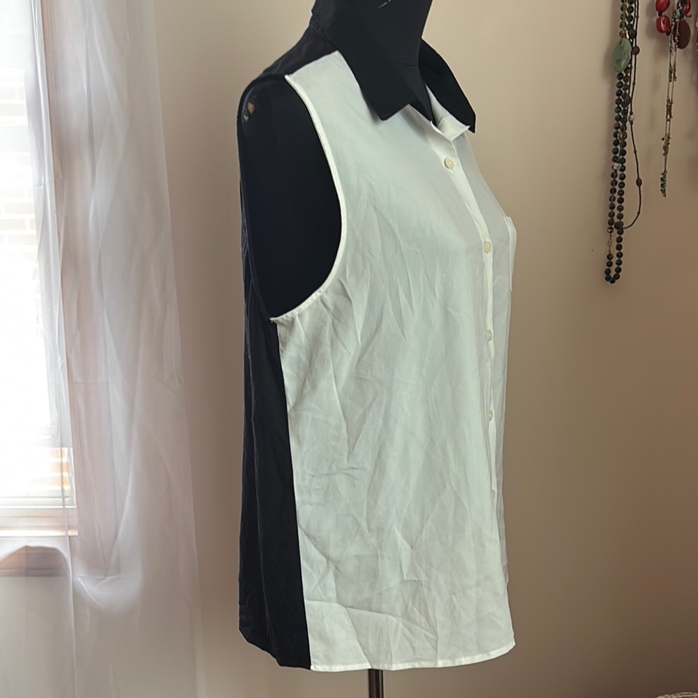 Ann Klein Sleeveless Black and White Top blouse size XL